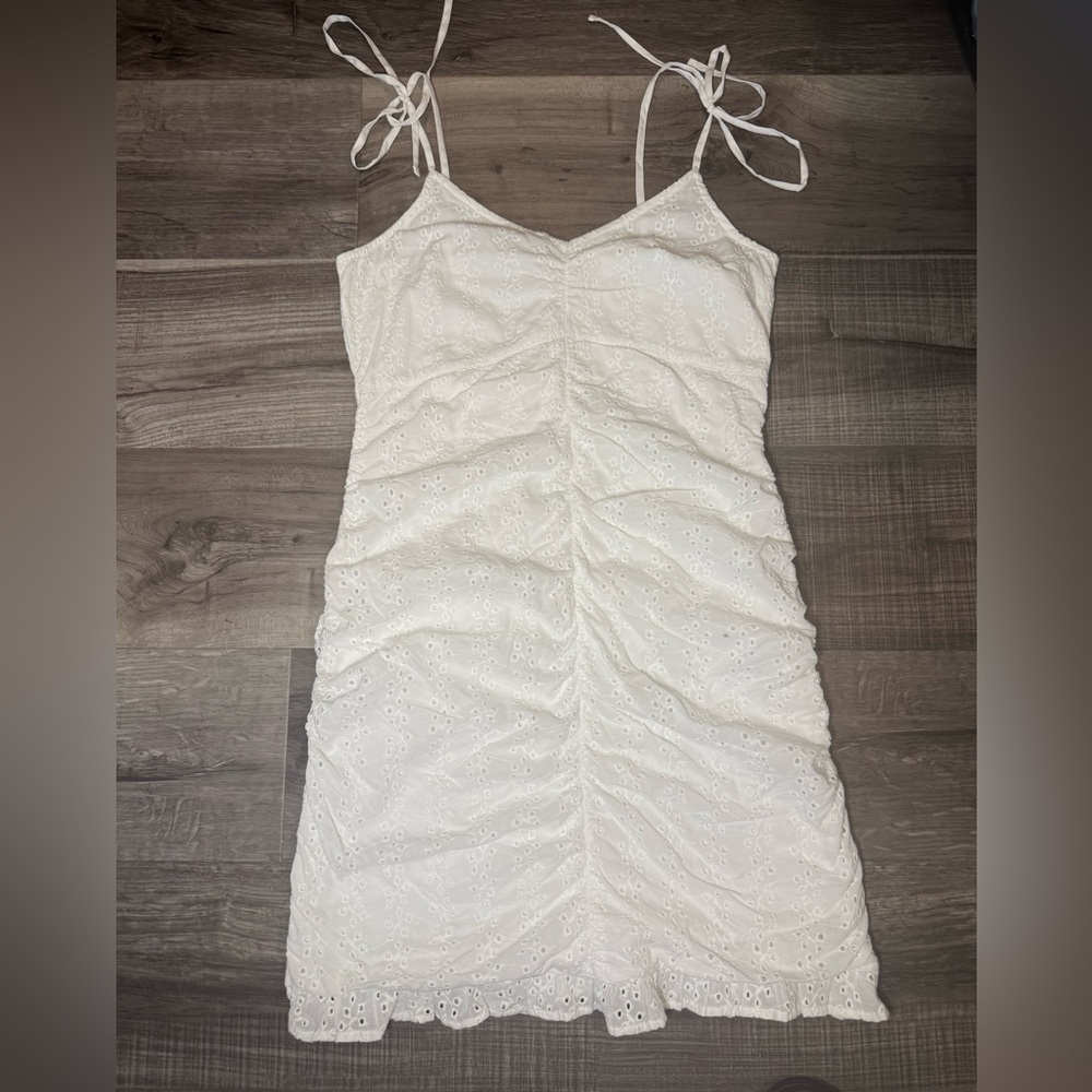 Hollister White Ruched Mini Slip Dress